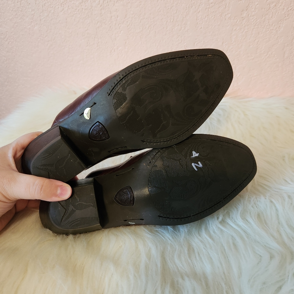 Ariat Brown Leather Block Heel Point Toe Wedge Slip On Mule Shoes - Picture 7 of 10